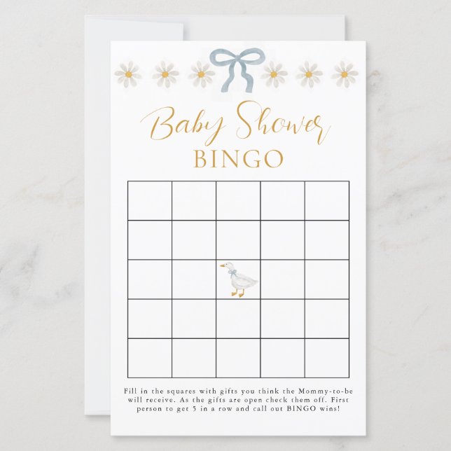 Silly Goose Blue Gingham Baby Shower Bingo Game  (正面)