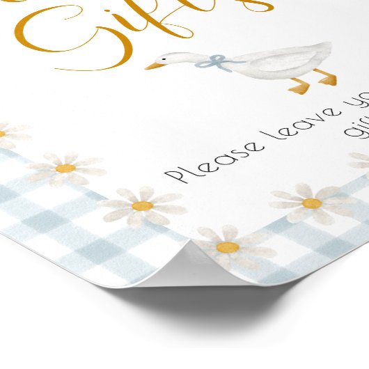 Silly Goose Blue Gingham Baby Shower Gift Table  ポスター (角)