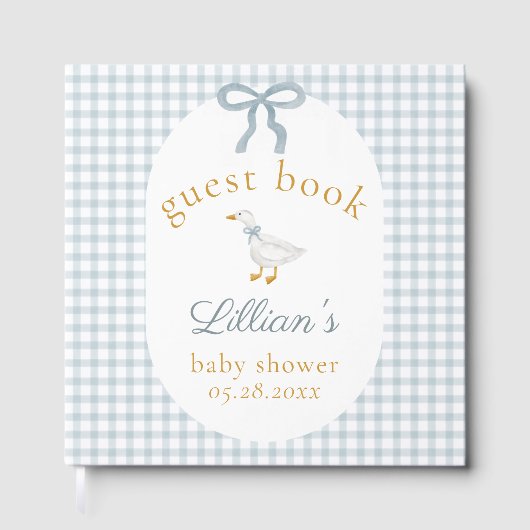 Silly Goose Blue Gingham Baby Shower Guest Book ゲストブック (正面)