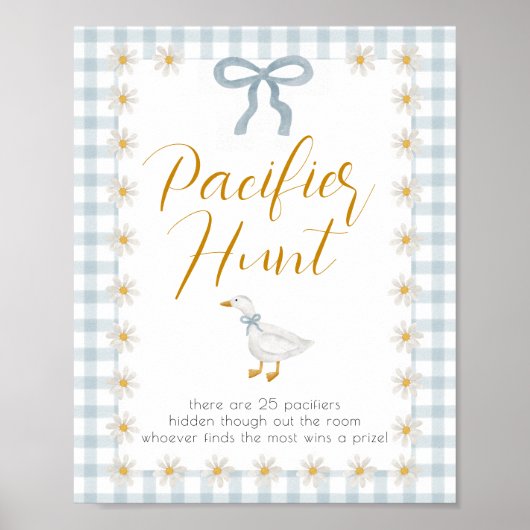 Silly Goose Blue Gingham Baby Shower Pacifier Hunt ポスター (正面)