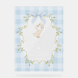 Silly Goose Blue Gingham Baby Shower Welcome アクリルサイン