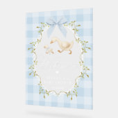 Silly Goose Blue Gingham Baby Shower Welcome アクリルサイン (傾斜)