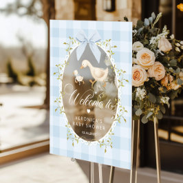 Silly Goose Blue Gingham Baby Shower Welcome アクリルサイン