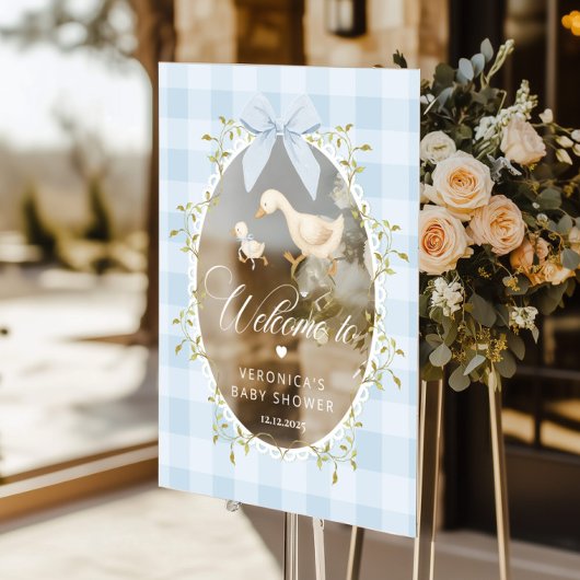 Silly Goose Blue Gingham Baby Shower Welcome アクリルサイン
