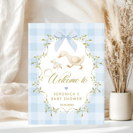 Silly Goose Blue Gingham Baby Shower Welcome ポスター