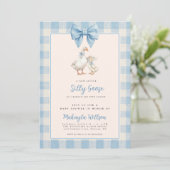 Silly Goose Blue Gingham Bow Baby Shower  招待状 (スタンド正面)