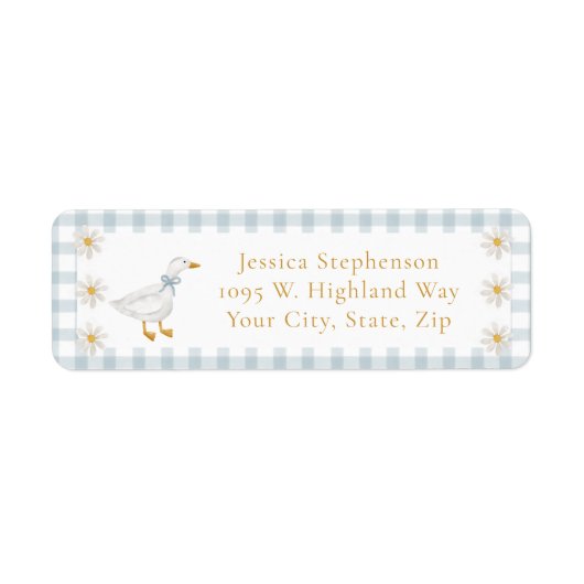 Silly Goose Blue Gingham Cottage Baby Shower  ラベル (正面)