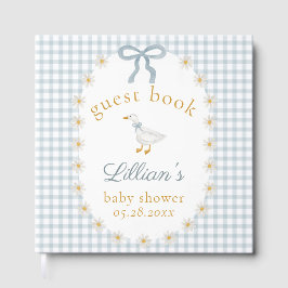 Silly Goose Blue Gingham Cottagecore Baby Shower ゲストブック