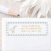 Silly Goose Blue Gingham Return Address Label ラベル (インサイチュ)