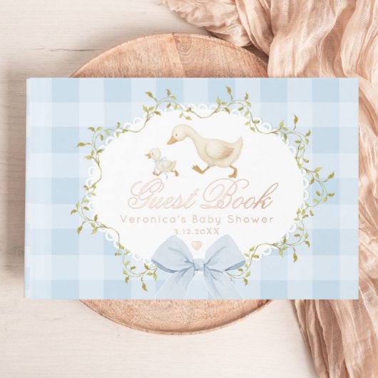 Silly Goose Blue Gingham Whimsical Baby Shower ゲストブック