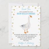 Silly Goose Blue Watercolor Boys Baby Shower サンキューカード (正面)