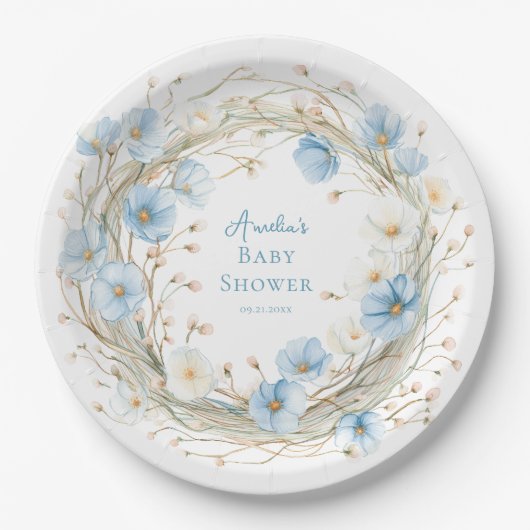 Silly Goose Blue Wildflower Paper Plate ペーパープレート (正面)