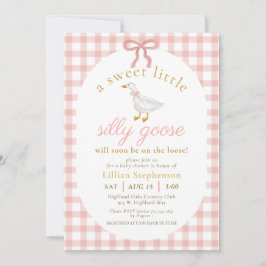 Silly Goose Blush Pink Bow Gingham Baby Shower 招待状