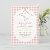 Silly Goose Blush Pink Bow Gingham Baby Shower  招待状 (スタンド正面)