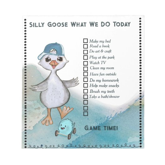 Silly Goose Boy Custom Daily Routine Checklist ノートパッド (正面)