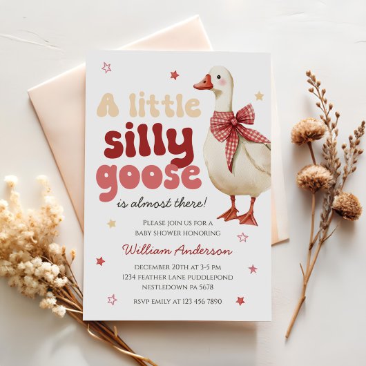 Silly Goose Christmas Bow Baby Shower 招待状