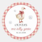 Silly Goose Christmas Gingham 1st Birthday ラウンドシール (正面)