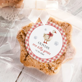 Silly Goose Christmas Gingham 1st Birthday ラウンドシール