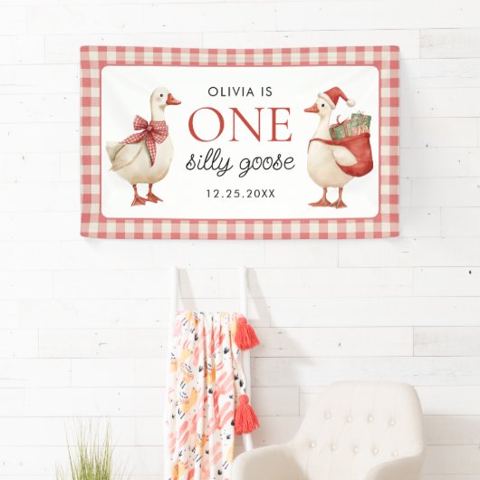 Silly Goose Christmas Gingham 1st Birthday 横断幕 (インサイチュ)