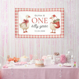 Silly Goose Christmas Gingham 1st Birthday 横断幕