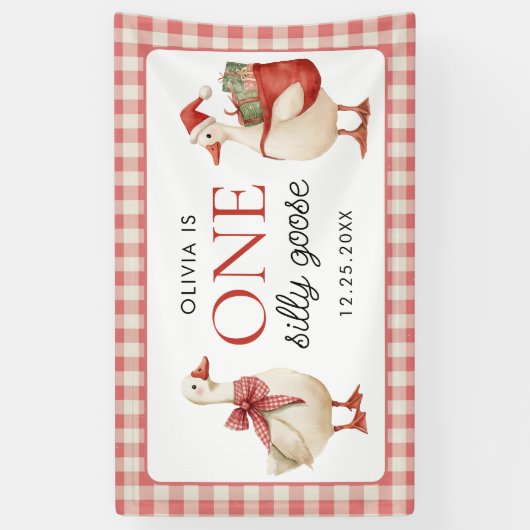 Silly Goose Christmas Gingham 1st Birthday 横断幕 (縦)