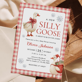 Silly Goose Christmas Gingham Baby Shower 招待状