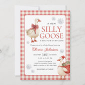 Silly Goose Christmas Gingham Baby Shower 招待状 (正面)