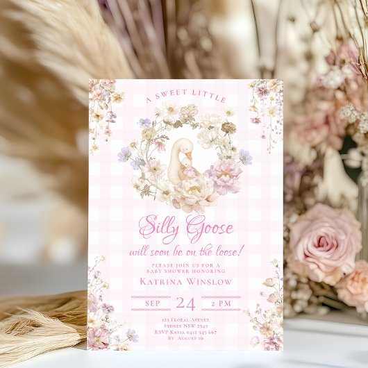 Silly Goose Coquette Pink Bow Girl Baby Shower 招待状