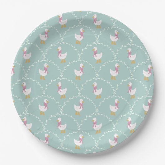 Silly Goose Cute Duck Pattern Blue Kids Party ペーパープレート (正面)