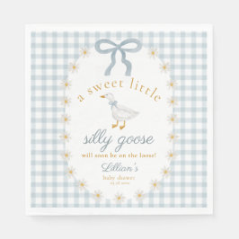 Silly Goose Daisy Blue Bow Gingham Baby Shower スタンダードランチョンナプキン