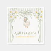 Silly Goose Daisy Sage Green Neutral Baby Shower スタンダードカクテルナプキン (正面)