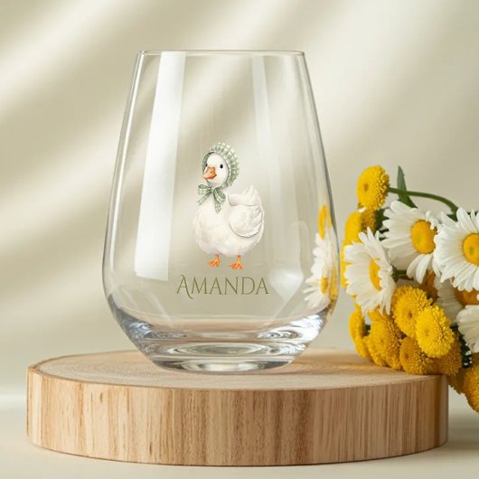 Silly Goose Daisy Sage Green Neutral Baby Shower ステムなしワイングラス