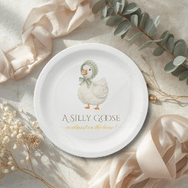 Silly Goose Daisy Sage Green Neutral Baby Shower ペーパープレート