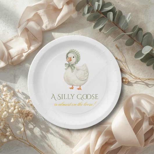 Silly Goose Daisy Sage Green Neutral Baby Shower ペーパープレート