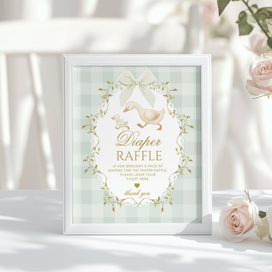 Silly Goose Diaper Raffle Sage Green Whimsical ポスター