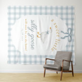 Silly Goose Duck Blue Gingham Baby Shower Backdrop タペストリー (インサイチュ(横))