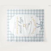 Silly Goose Duck Blue Gingham Baby Shower Backdrop タペストリー (正面(横))