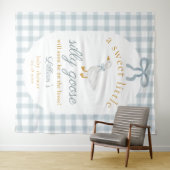 Silly Goose Duck Blue Gingham Baby Shower Backdrop タペストリー (インサイチュ(横))