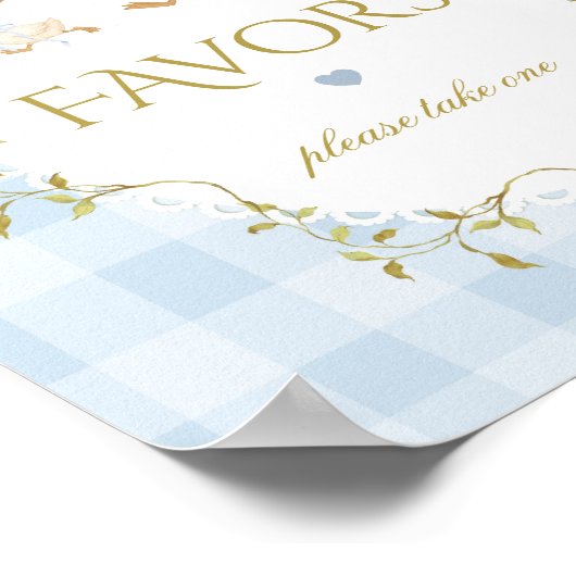 Silly Goose Favors Sage Blue Gingham Baby Shower ポスター (角)