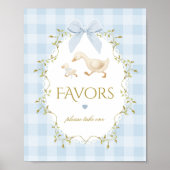 Silly Goose Favors Sage Blue Gingham Baby Shower ポスター (正面)