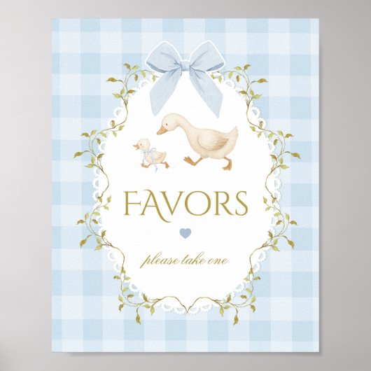 Silly Goose Favors Sage Blue Gingham Baby Shower ポスター (正面)