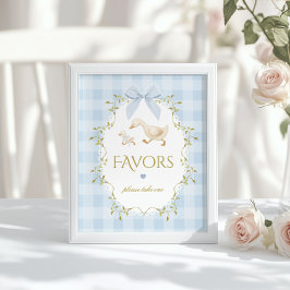 Silly Goose Favors Sage Blue Gingham Baby Shower ポスター