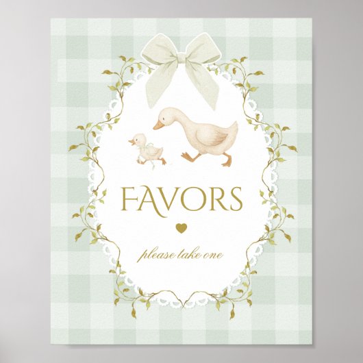 Silly Goose Favors Sage Gingham Baby Shower ポスター (正面)