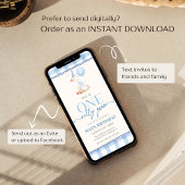 Silly Goose First Birthday Blue Gingham Boy 招待状