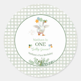 Silly Goose First Birthday Green ラウンドシール