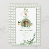 Silly Goose First Birthday Green Photo Invitation  招待状 (正面/裏面)