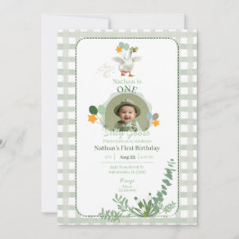 Silly Goose First Birthday Green Photo Invitation  招待状