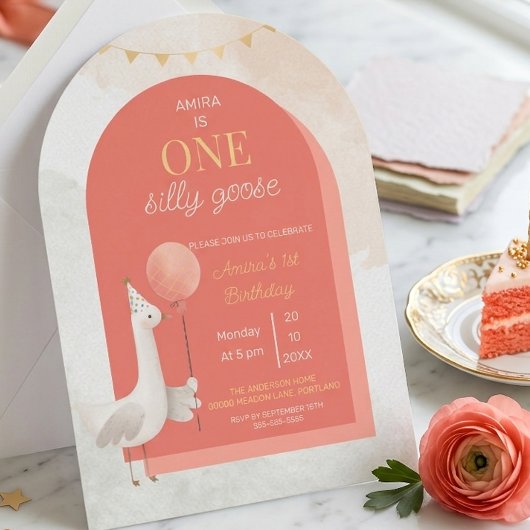 Silly Goose First Birthday Invitation Personalized 招待状