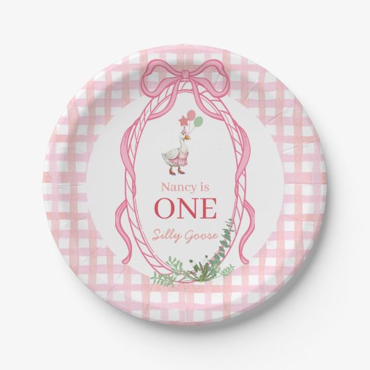 Silly Goose First Birthday Pink  ペーパープレート (正面)