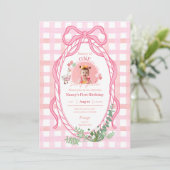Silly Goose First Birthday Pink Photo Invitation 招待状 (スタンド正面)